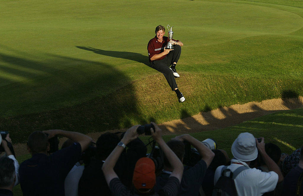 Ernie Els cradles the Claret Jug at Muirfield in 2002